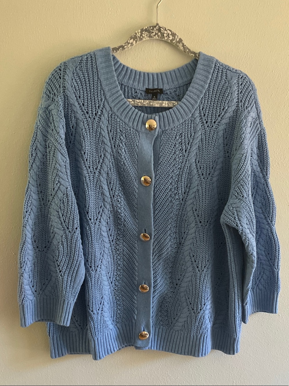 Talbots Sky Blue Textured Knit Button-Front Cardigan